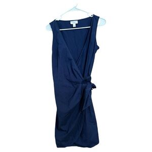 Loft tie wrap dress Size 6 Navy blue Sleeveless Vneck
